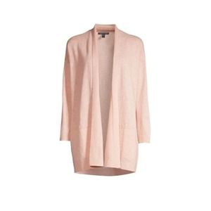Eileen Fisher Small Pink Organic Linen Cotton High Collar Long Cardigan Sweater